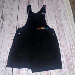 Pride women's Sleeveless Black Embroidered Overall Denim Shorts Size XL